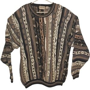 Cotton Traders Sweater Mens 1X‎ Brown Black Cosby Biggie Hip Hop Coogi Style